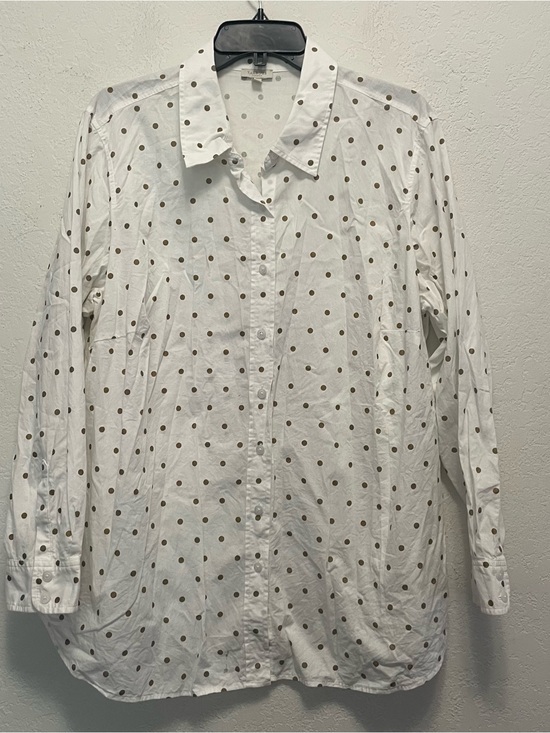 Talbots Tops - Talbots 100% Cotton White Metallic Polka Dot Button Front Shirt Long Sleeve 2X